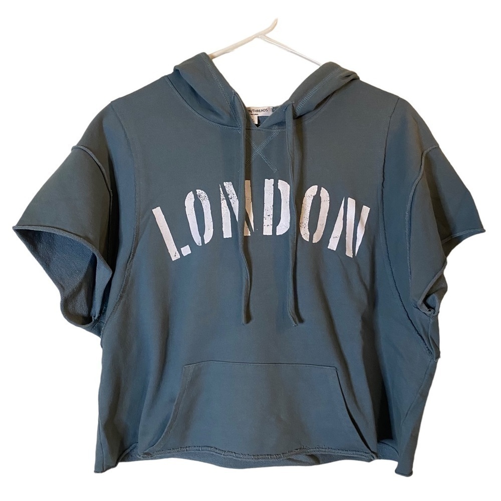 Grayson Threads London Cropped Short Sleeve Hoodie Blue Gray Size L